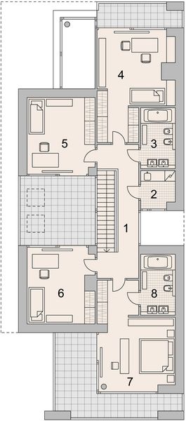 Projekt domu LK&1137 - rzut 1 piętra, dom liczy 4 pokoje, 3 łazienki i wc