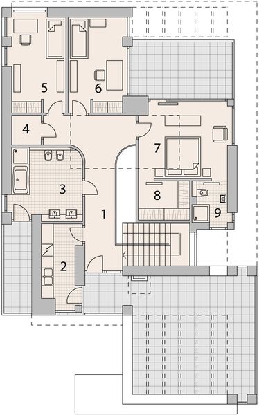 Projekt domu LK&1136 - rzut 1 piętra, dom liczy 4 pokoje, 3 łazienki i wc