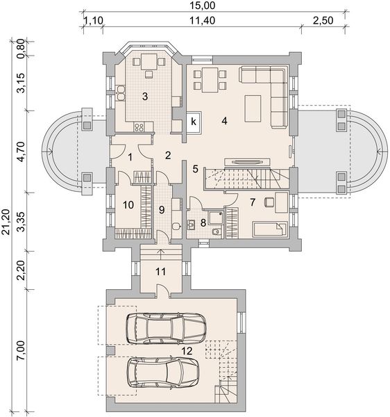 Projekt domu LK&1132 - rzut parteru, dom liczy 4 pokoje, 2 łazienki i wc
