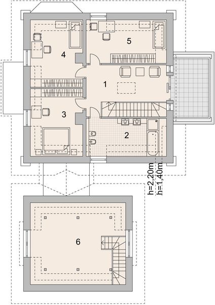 Projekt domu LK&1132 - rzut poddasza, dom liczy 4 pokoje, 2 łazienki i wc