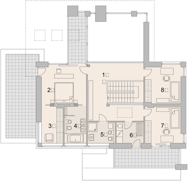Projekt domu LK&1131 - rzut 1 piętra, dom liczy 4 pokoje, 3 łazienki i wc