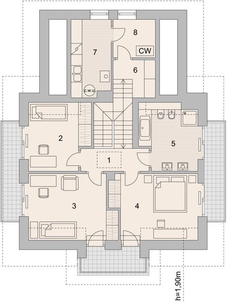 Projekt domu LK&1130 - rzut poddasza, dom liczy 4 pokoje, 2 łazienki i wc