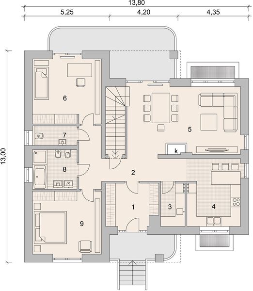 Projekt domu LK&1129 - rzut parteru, dom liczy 4 pokoje, 2 łazienki i wc