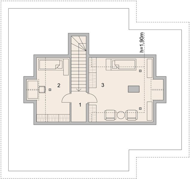 Projekt domu LK&1129 - rzut poddasza, dom liczy 4 pokoje, 2 łazienki i wc
