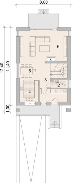 Projekt domu LK&1128 - rzut parteru, dom liczy 3 pokoje, 3 łazienki i wc