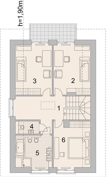 Projekt domu LK&1128 - rzut poddasza, dom liczy 3 pokoje, 3 łazienki i wc