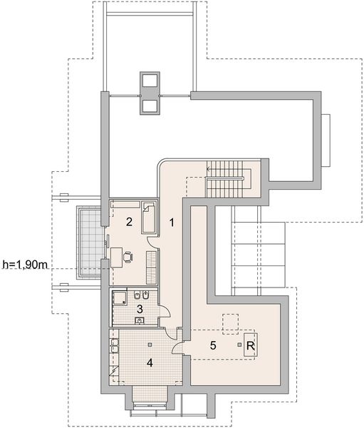 Projekt domu LK&1127 - rzut poddasza, dom liczy 3 pokoje, 2 łazienki i wc