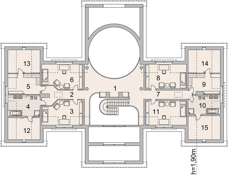 Projekt domu LK&1126 - rzut poddasza, dom liczy 6 pokoje, 6 łazienki i wc