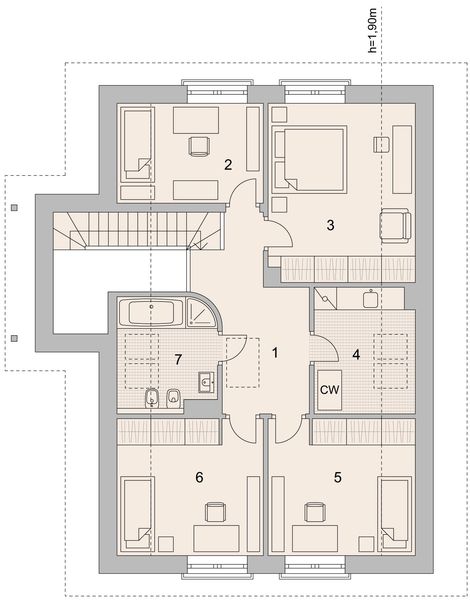 Projekt domu LK&1124 - rzut poddasza, dom liczy 5 pokoje, 2 łazienki i wc