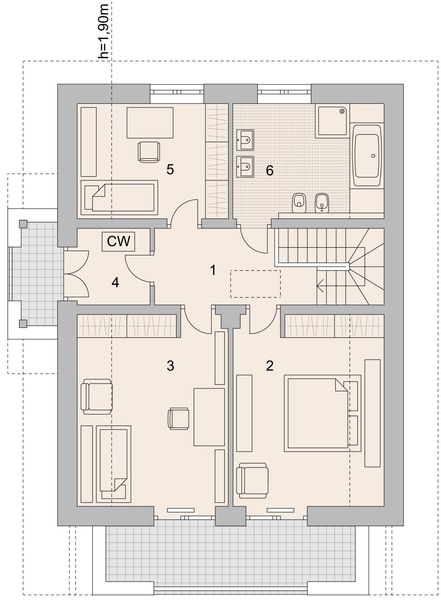Projekt domu LK&1122 - rzut poddasza, dom liczy 4 pokoje, 2 łazienki i wc