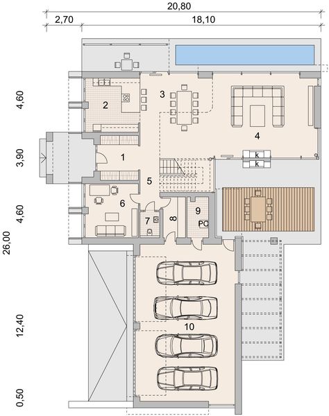 Projekt domu LK&1121 - rzut parteru, dom liczy 4 pokoje, 3 łazienki i wc