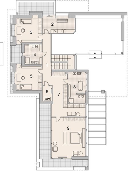 Projekt domu LK&1121 - rzut 1 piętra, dom liczy 4 pokoje, 3 łazienki i wc