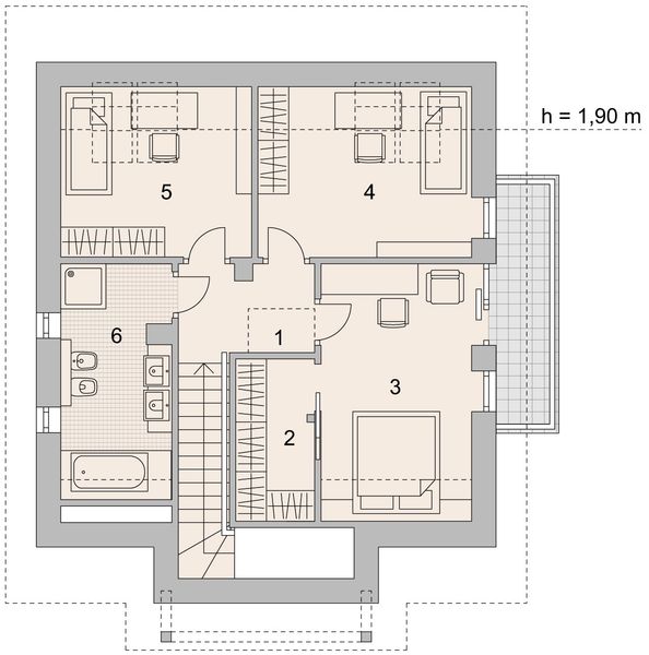 Projekt domu LK&1119 - rzut poddasza, dom liczy 4 pokoje, 2 łazienki i wc