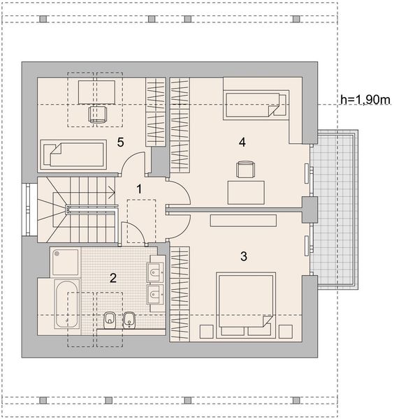 Projekt domu LK&1118 - rzut poddasza, dom liczy 4 pokoje, 2 łazienki i wc
