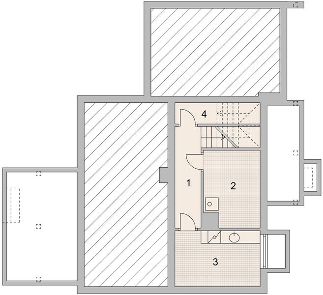 Projekt domu LK&1112 - rzut piwnicy, dom liczy 4 pokoje, 2 łazienki i wc