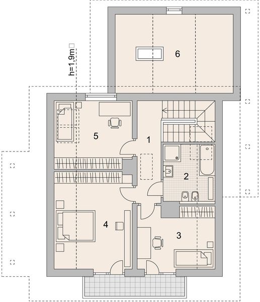 Projekt domu LK&1112 - rzut poddasza, dom liczy 4 pokoje, 2 łazienki i wc