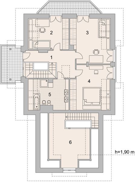 Projekt domu LK&1107 - rzut poddasza, dom liczy 4 pokoje, 2 łazienki i wc
