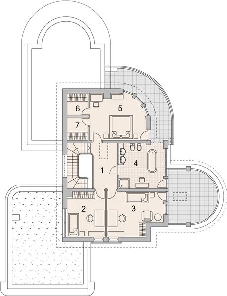 Projekt domu LK&1103 - rzut 1 piętra, dom liczy 4 pokoje, 2 łazienki i wc