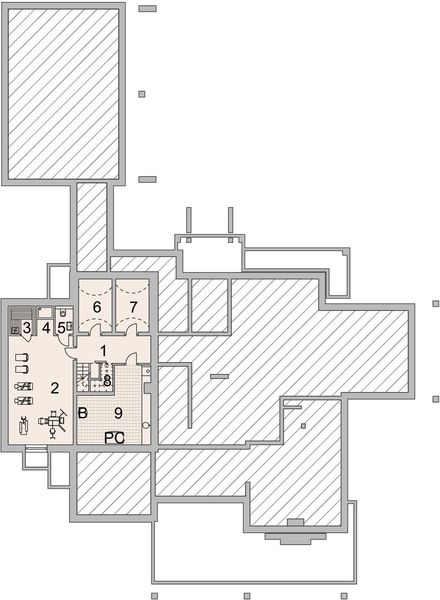 Projekt domu LK&1094 - rzut piwnicy, dom liczy 3 pokoje, 5 łazienki i wc