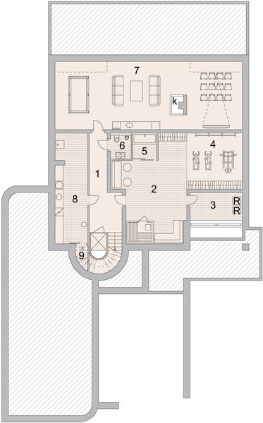 Projekt domu LK&1075 - rzut piwnicy, dom liczy 6 pokoje, 3 łazienki i wc