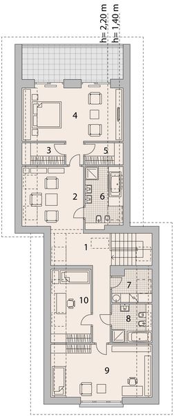 Projekt domu LK&1068 - rzut poddasza, dom liczy 3 pokoje, 3 łazienki i wc