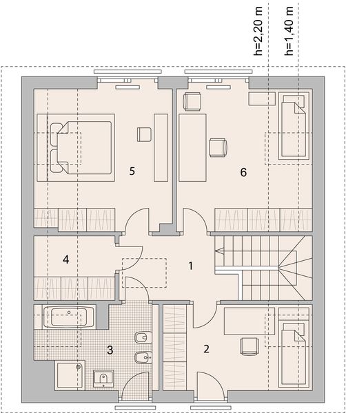 Projekt domu LK&1053 - rzut poddasza, dom liczy 4 pokoje, 2 łazienki i wc