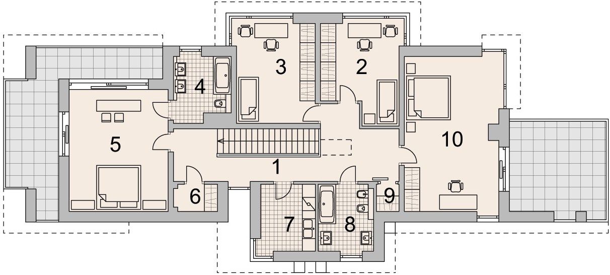Projekt domu LK&1051 - rzut 1 piętra, dom liczy 4 pokoje, 3 łazienki i wc