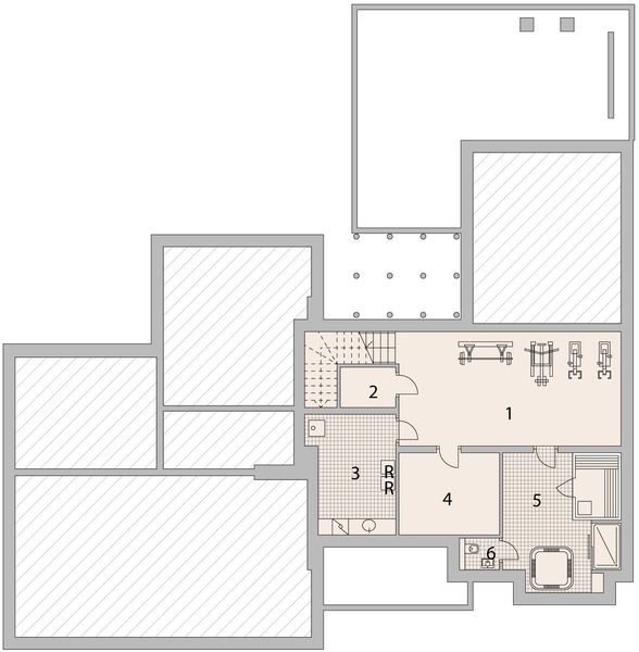 Projekt domu LK&1041 - rzut piwnicy, dom liczy 4 pokoje, 3 łazienki i wc