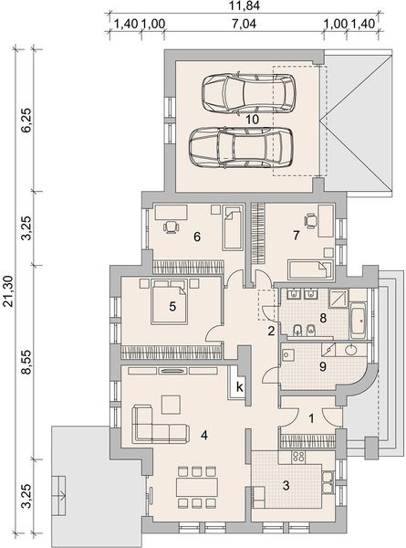 Projekt domu LK&1032 - rzut parteru, dom liczy 3 pokoje, 1 łazienki i wc