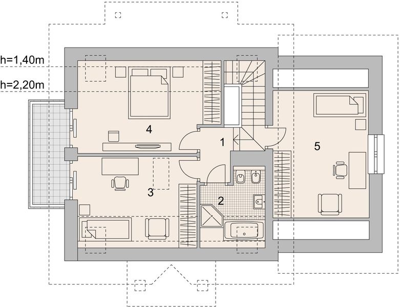 Projekt domu LK&1027 - rzut poddasza, dom liczy 3 pokoje, 2 łazienki i wc