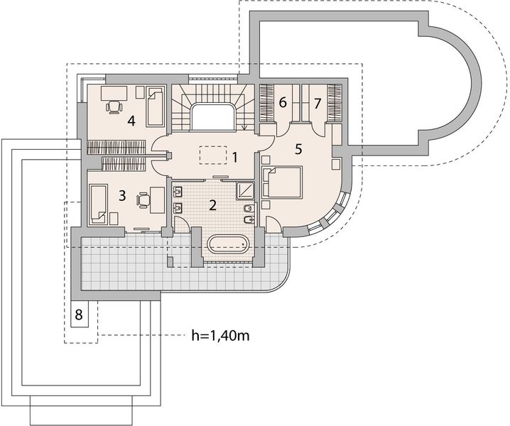 Projekt domu LK&1012 - rzut 1 piętra, dom liczy 4 pokoje, 2 łazienki i wc