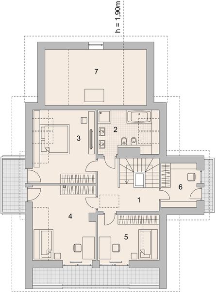 Projekt domu LK&1010 - rzut poddasza, dom liczy 3 pokoje, 2 łazienki i wc