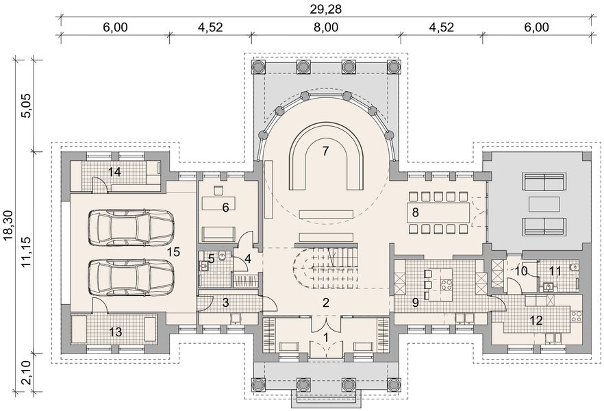 Projekt domu LK&1791 - rzut parteru, dom liczy 3 pokoje, 4 łazienki i wc