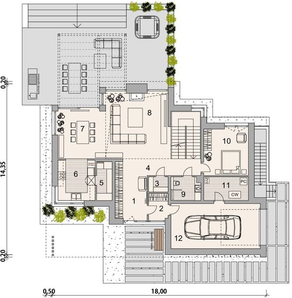 Projekt domu LK&1777 - rzut parteru, dom liczy 3 pokoje, 2 łazienki i wc