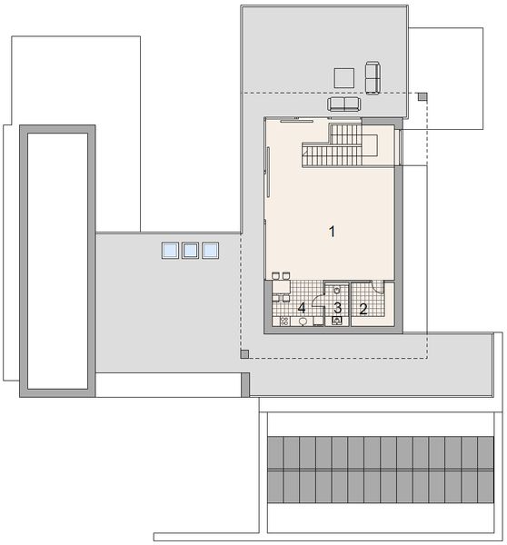 Projekt domu LK&1732 - rzut 1 piętra, dom liczy 3 pokoje, 5 łazienki i wc