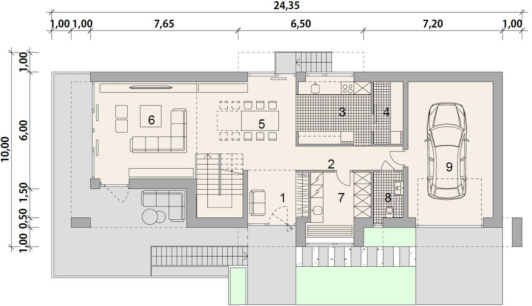 Projekt domu LK&1706 - rzut parteru, dom liczy 3 pokoje, 2 łazienki i wc