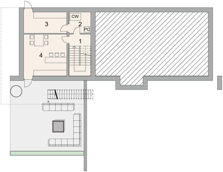 Projekt domu LK&1706 - rzut piwnicy, dom liczy 3 pokoje, 2 łazienki i wc