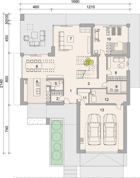 Projekt domu LK&1688 - rzut parteru, dom liczy 4 pokoje, 3 łazienki i wc