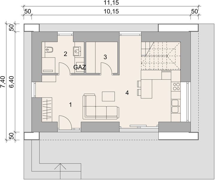 Projekt domu LK&1615 - rzut parteru, dom liczy 2 pokoje, 1 łazienki i wc