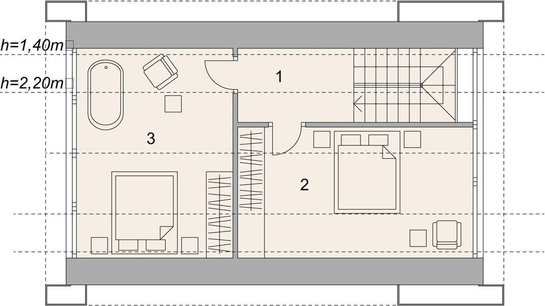 Projekt domu LK&1615 - rzut poddasza, dom liczy 2 pokoje, 1 łazienki i wc