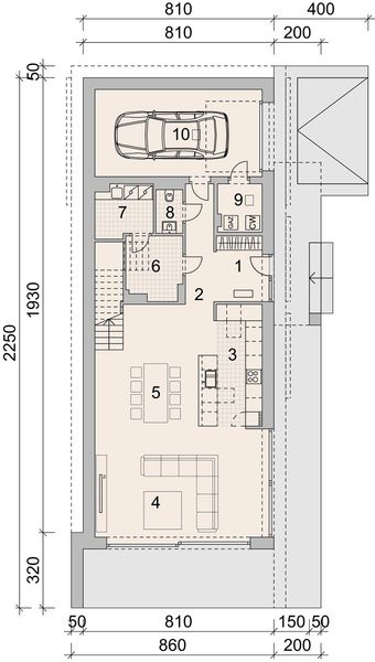 Projekt domu LK&1575 - rzut parteru, dom liczy 3 pokoje, 3 łazienki i wc