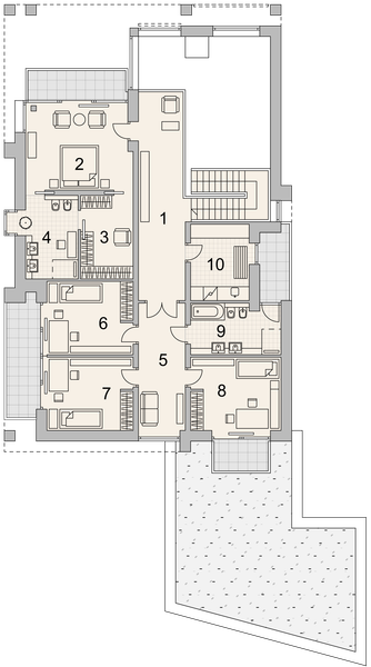 Projekt domu LK&1561 - rzut 1 piętra, dom liczy 6 pokoje, 3 łazienki i wc