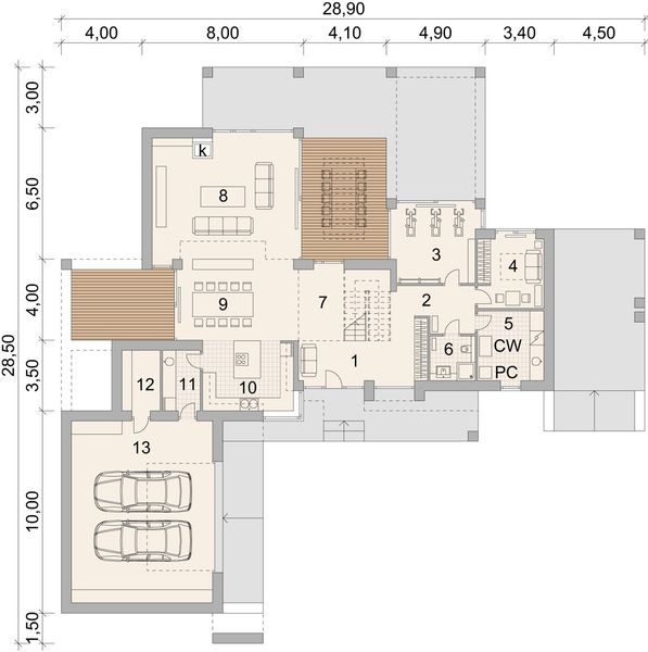 Projekt domu LK&1552 - rzut parteru, dom liczy 5 pokoje, 2 łazienki i wc
