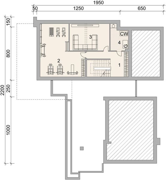 Projekt domu LK&1534 - rzut piwnicy, dom liczy 4 pokoje, 2 łazienki i wc