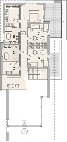 Projekt domu LK&1532 - rzut 1 piętra, dom liczy 4 pokoje, 3 łazienki i wc