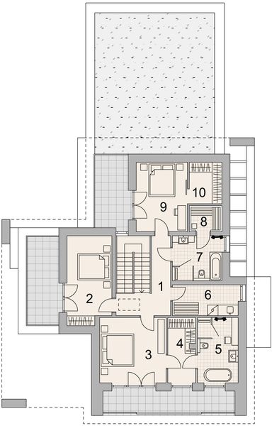 Projekt domu LK&1527 - rzut 1 piętra, dom liczy 4 pokoje, 4 łazienki i wc