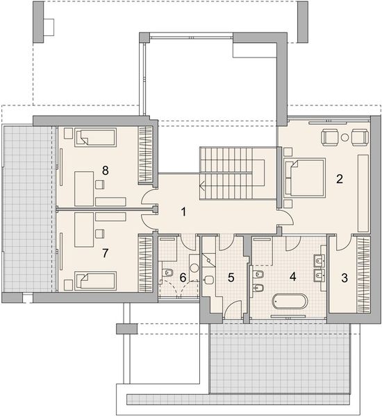 Projekt domu LK&1526 - rzut 1 piętra, dom liczy 4 pokoje, 3 łazienki i wc