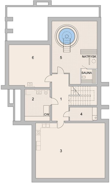 Projekt domu LK&1525 - rzut piwnicy, dom liczy 4 pokoje, 3 łazienki i wc