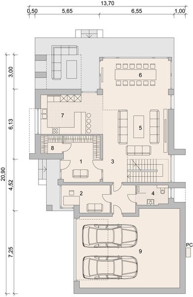 Projekt domu LK&1525 - rzut parteru, dom liczy 4 pokoje, 3 łazienki i wc