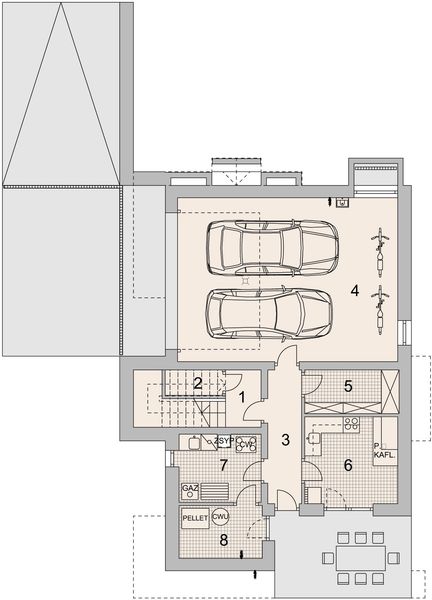 Projekt domu LK&1521 - rzut piwnicy, dom liczy 5 pokoje, 3 łazienki i wc